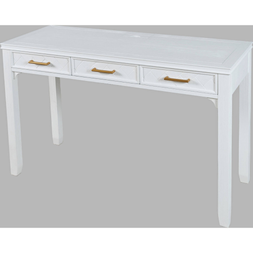 Gramercy Chevron 3 Drawer Desk with USB Charging in Blanc White